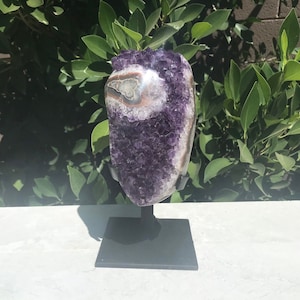 Amethyst Crystal Cluster with Agate Stalactite Eye.