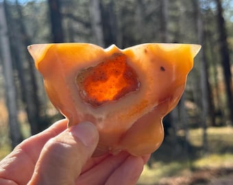 Goldener brasilianischer Achat Geode Schmetterling