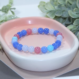 Pink and Blue Glass Beaded Stretch Bracelet | Stretch Bracelet | Pink and Blue Glass Bead Bracelet | Women&#39;s Bracelet