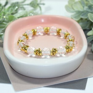 Women&#39;s Clear Glass and Gold Beaded Bracelet Gifts for Women Handmade Jewelry
