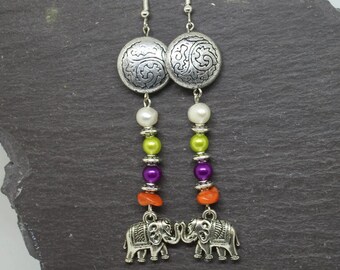 Elephant earrings, ethnic earrings, boho earrings, statement earrings, elephant jewellery, bohemian earrings, tribal earrings.