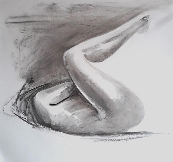 Figure Dessin Grand Féminin Dessin Figure Sensuelle Charbon Charbon Nue Femme Nue 275x236 Pouces 70x60cm Alinalouka Fait à La Main