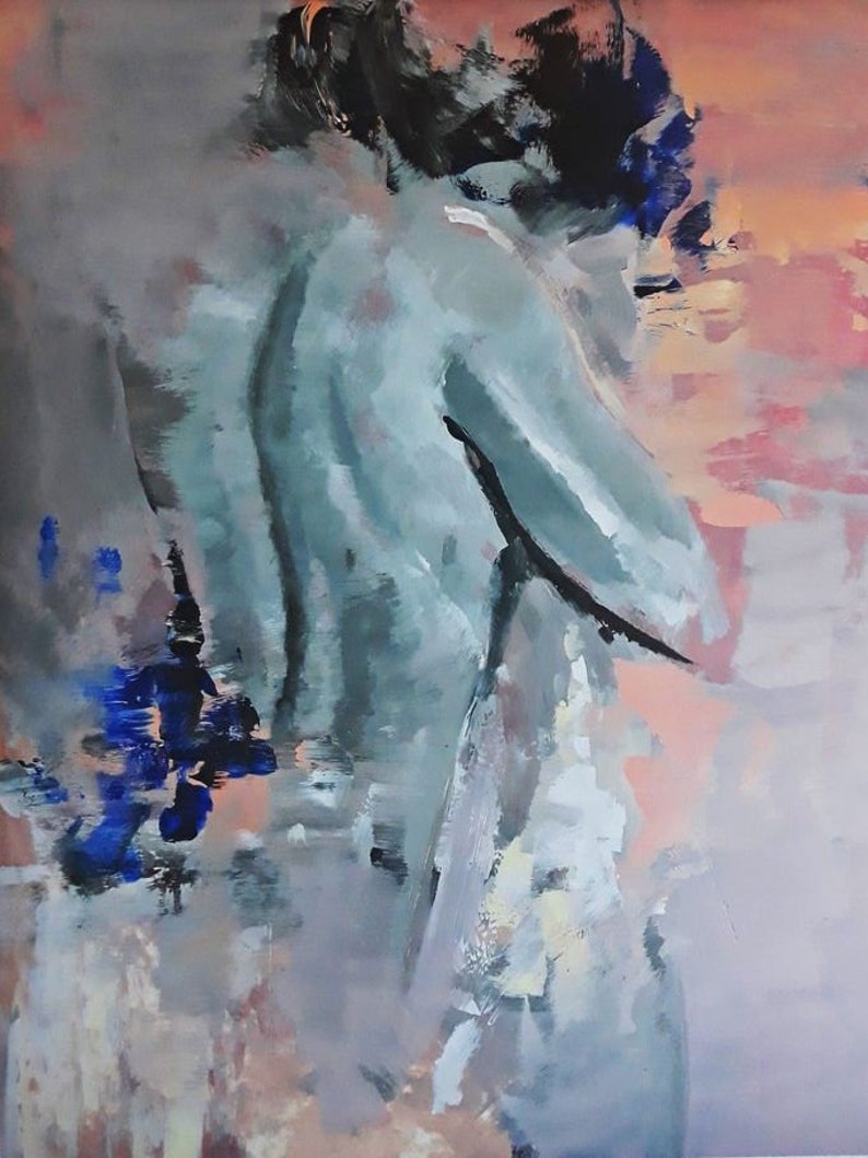 Man painting lovers painting abstract lovers pink wall art Etsy