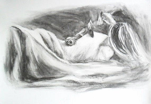 Donna Femminile Poster Grande Matita In Bianco E Nero Nudo Femminile Arte Disegno 50x70cm 20x275 Pollici Alinalouka A Mano