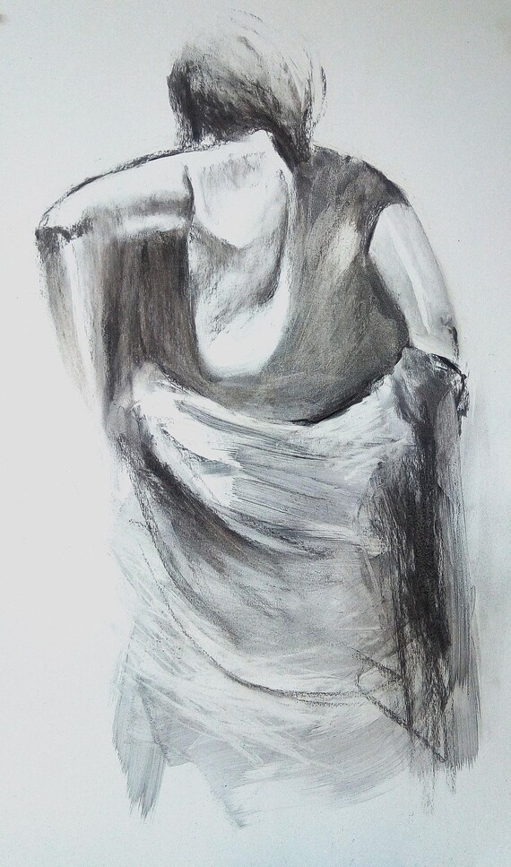 Figure Féminine Féminin Dessin Grand Poster Femme Sensuelle Art De Charbon De Bois Grand Charbon Figure 23 X 39 Pouces 60 X 100 Cm Fait Main