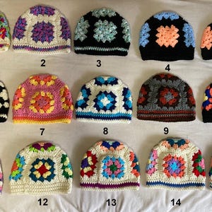 Granny Square Crochet Multi Colored Beanie Hat BOHO