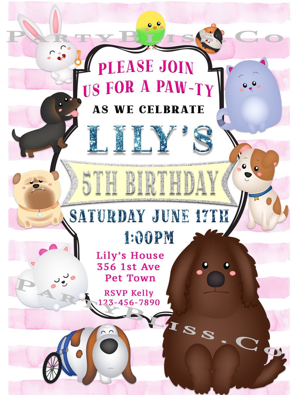 Pets Birthday Invitation Puppy Birthday Invitation Pets Etsy