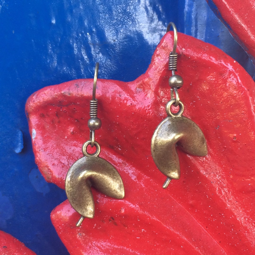 Fortune Cookie Earrings Fortune Cookie Earings Gold Fortune Etsy