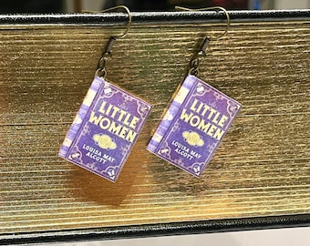 Pendientes con dije de libro, pendientes de Mujercitas, Louisa May Alcott, pendientes de literatura clásica