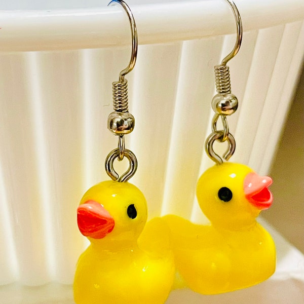 Duck Earrings, Rubber Duck Earrings, Rubber Ducky Earrings, Bird Earrings, Rubber Duck Jewelry, Duck Jewelry, Bird Jewelry, Bath Toy Earring