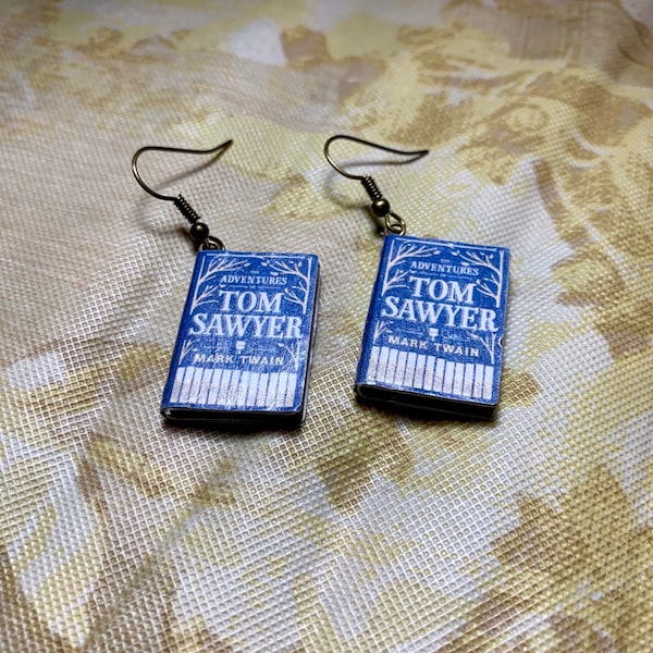 Book Earrings, Tom Sawyer, Tom Sawyer Earrings, Mark Twain, Mark Twain Earrings, Book Charm Earrings, Tom Sawyer Novel Earrings