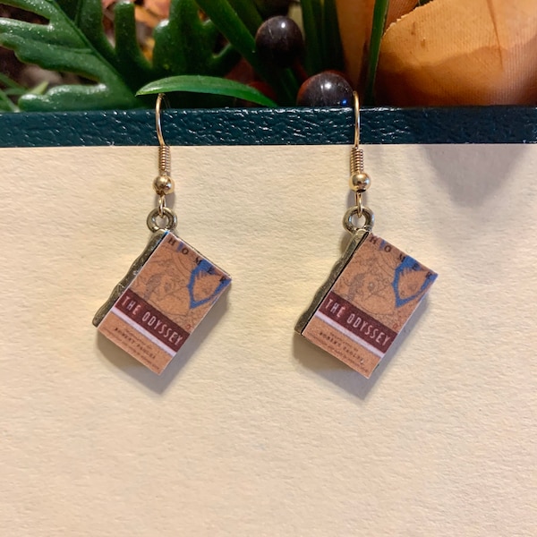 Book Earrings, The Odyssey, Odyssey Earrings, Homer, Homer Earrings, Greek Literature Earrings, Greek Earrings, Book Charm Earrings