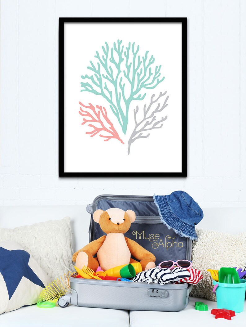 Mint Coral Printable Modern Beach Art Home Decor Print Etsy