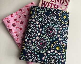 Fabric Book Sleeve, Book Sleeve for Books, Cover for Paperbacks, Book Protector Cotton, Book Cover Sleeve Floral, Dog Pattern Book Cover