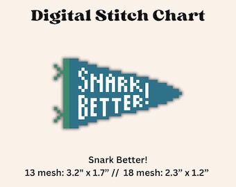 Snark Better Needlepoint-doek blauw en wit, 18 mesh-grafiek, 13 mesh-grafiek pdf-bestand, directe download