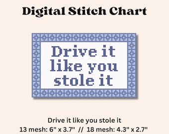 Drive it Like You Stole It Digitale naaldpuntkaart, 13 mesh, 18 mesh-kaart, pdf-bestand, direct downloaden