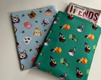 Fabric Book Sleeve, Book Sleeve for Books, Cover for Paperbacks, Book Protector Cotton, Book Cover Sleeve Cartoon, Video Game Book Cover