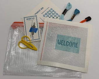 Needlepoint Beginner Canvas Kit Mini Welcome Sign