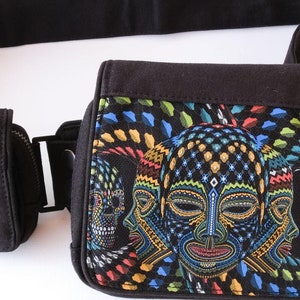 Belt Bag Psychedelic Canvas Waist Bag Belt Festival Utility Belt Burning Man Fanny Pack Travel Hip Bag Black Bum Bag UV Reactive Print