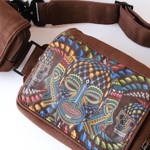 Sac banane en toile psychédélique avec poche Ceinture utilitaire pour festival Sac banane Burning Man Sac banane de voyage Sac banane utilitaire marron Impression UV Active