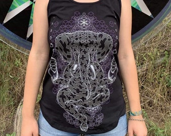 Sacred Geometry Tank Top For Women, Hindu God Lord Ganesh, Yoga Tank Top - GANESCHER - Flower Of Life Tank Top, Psychedelic Top