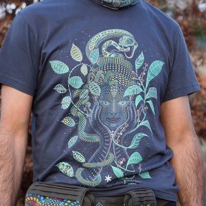 Visionary art t shirt for him. Sacred geometry shirt in grey AYA Christmas gift for men. image 1