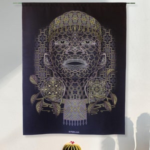 UV Reactive Shamanic Tapestry: Psytrance Blacklight Backdrop
