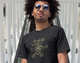 マンダラTシャツ：フラワー・オブ・ライフ、オームヨガTシャツ