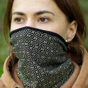 Cotton Face Mask Shield - SHIPIBO-CONIBO GOLD - Cotton Neck Gaiter, Full Face Mask, Washable Face Mask Cloth, Bandana Rave Mask, Facemask.