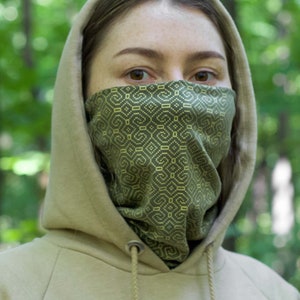 Washable Face Mask - FRACTAL FOREST GOLD - Half Mask, Washable dust mask, Neck Warmer Snood, Yoga Wide Headband, Tube Scarfl.