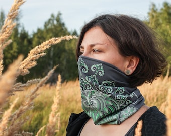 Cotton Neck Gaiter, Cotton Face mask  - GULGALTA GREY - Festival Mask, Cotton Face Mask, Bandana Snood, Rave Dust Mask.