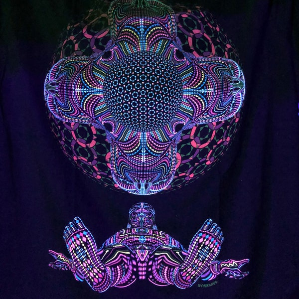 Psychedelisches schwarzes T-Shirt - DMT HD - glow in the dark Shirt, Ayahuasca inspiriertes trippy Shirt. Geschenk für Ihn.