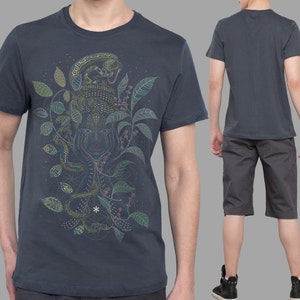 Visionary art t shirt for him. Sacred geometry shirt in grey AYA Christmas gift for men. image 3