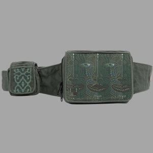 Travel Belt Bag, Vegan pouch, Utility Bag - 4th DIMENSION OLIVE - Bum Bags for Women, Belt Pouch Men, Belt Bag Festival, Festival Belt Bag