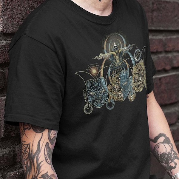 Sacred Geometry Clothing - TRIPURA Black - Trippy Shirt for men, Psytrance festival, Spiritual shirt, Meditation Buddha Shirt, Yogis Tee.