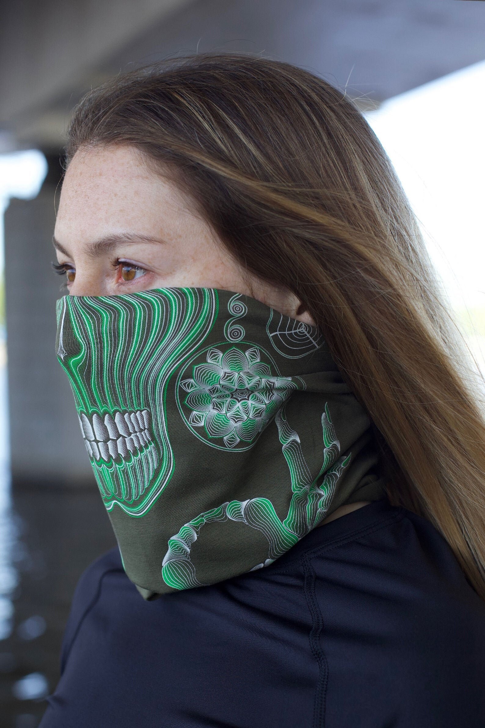 Olive Cotton Face Mask: Reusable Rave Neck Warmer