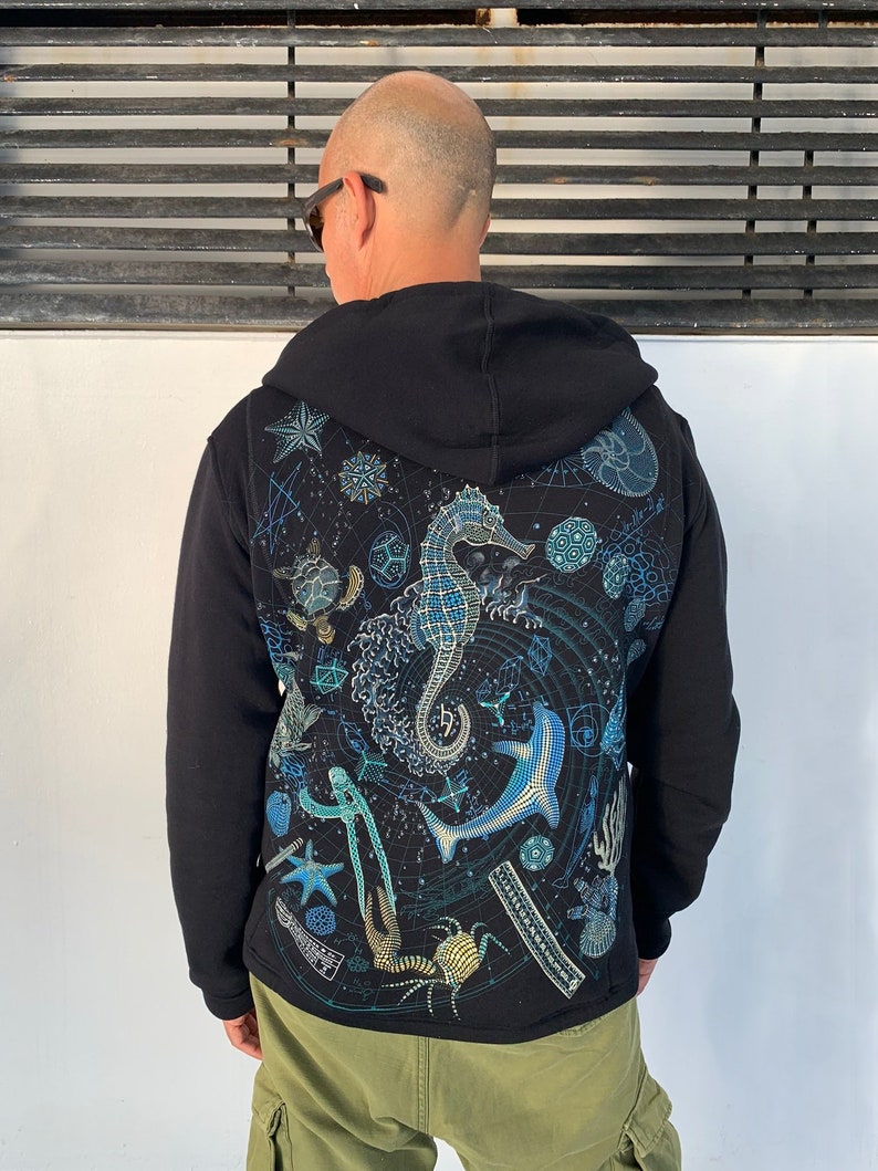 The BLUE PRINT 2 SEA Festival Hoodie Men Psychedelic Hoodie Men Mens Psy Trance Clothing Festival Hoodie. Men Jacket Zip Hoodies
