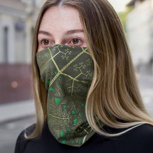 Calentador de cuello Fractal Forest Olive: diadema con máscara UV Rave