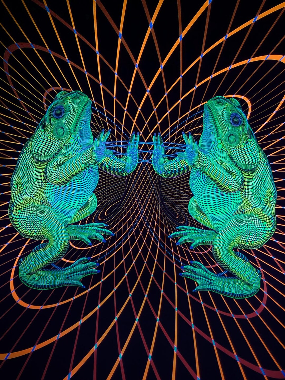 Handmade Bufo Alvarius Uv-active Tapestry Psychedelic Wall Art for Home
