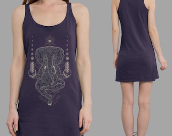 Sacred Geometry, Psychedelic Visionary Tank Top Dress, Music Festival, Psy Trance Clothing, Hindu God Lord Ganesh, Gift for her.