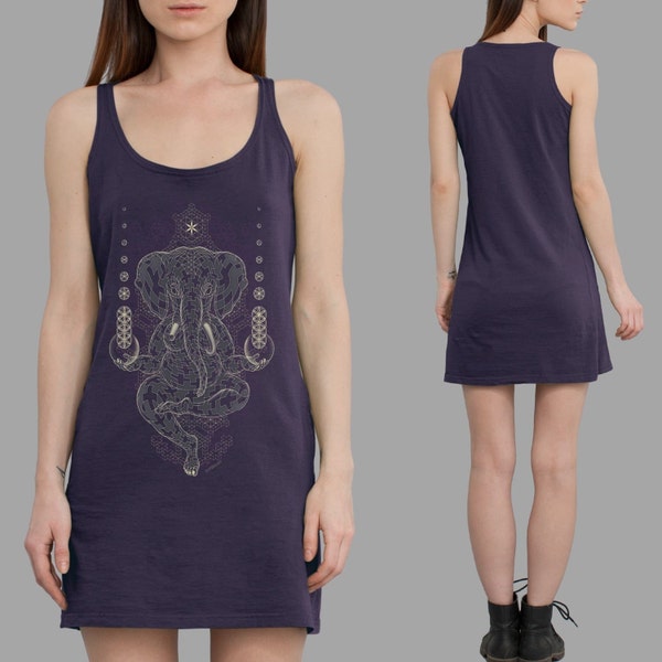 Sacred Geometry, Psychedelic Visionary Tank Top Dress, Music Festival, Psy Trance Clothing, Hindu God Lord Ganesh, Gift for her.