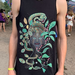 Heilige Geometrie Shirt, Yoga Tanktop schwarz Licht Psychedelic Ayahuasca Kleidung Grafik Top