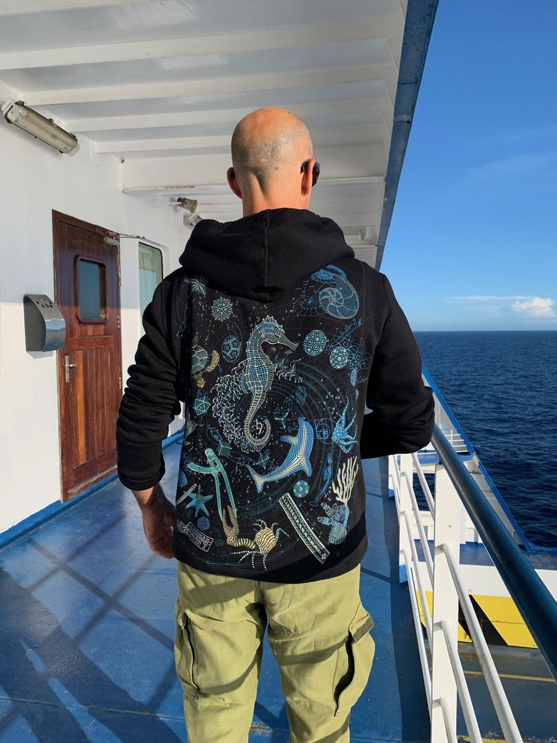 The BLUE PRINT 2 SEA Festival Hoodie Men Psychedelic Hoodie Men Mens Psy Trance Clothing Festival Hoodie. Men Jacket Zip Hoodies