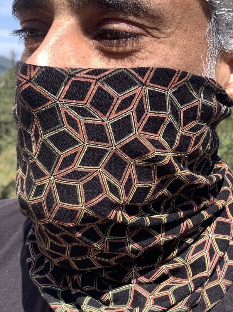 Cotton Face Mask Neck Gaiter Mask PENROSE CUBES BLACK Etsy