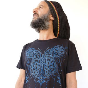 UV Active Shipibo Butterfly Psy Clothing Goa Trance Black Light T-Shirt Glow In Dark Psychedelic Mandala Shirt Festival Burning Man Clothes