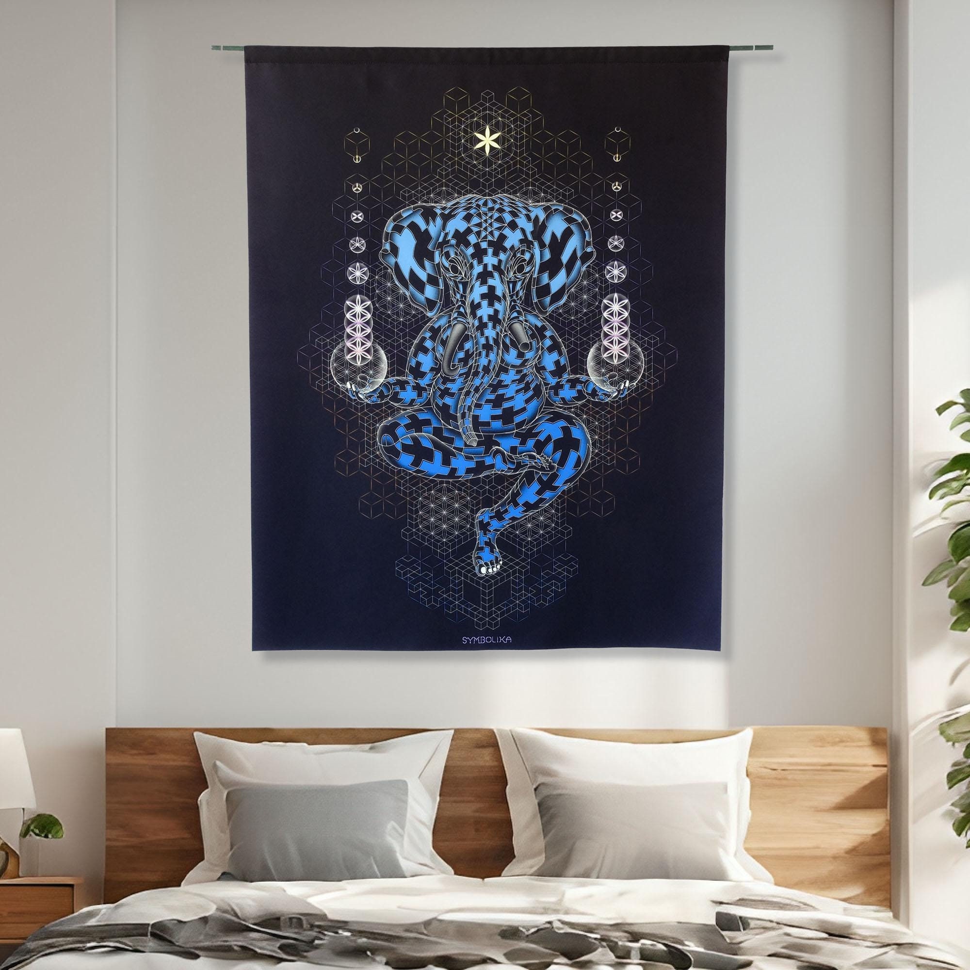Produktbild von Schwarzlicht Wandbehang: Schwarzlicht Wandbehang Ganesh Neon-Wand-Tuch