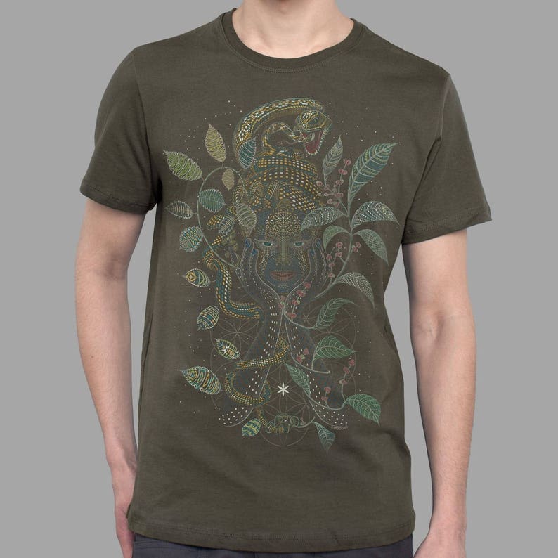 Visionary art t shirt for him. Sacred geometry shirt in grey AYA Christmas gift for men. image 5