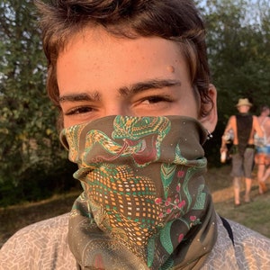 Neck Tube Scarf, Neck Gaiter Mask - AYA Olive Dust Mask Cotton Face Mask Festival Head Wrap, Neck Gaiter, Bandana Snood, Rave Dust Mask