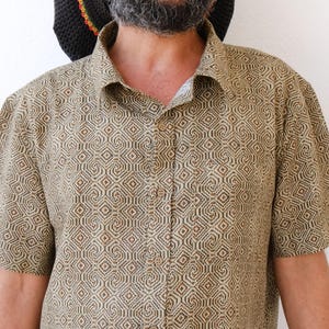 Men&#39;s Shipibo Linen Shirt: Tribal Boho Button Down