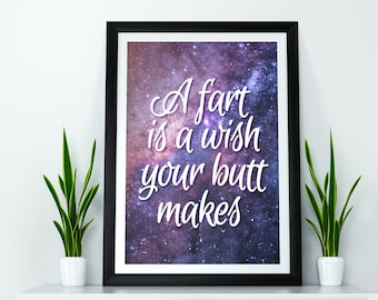 Un pedo es un deseo que tu trasero hace cartel inspirador, descarga digital, cartel tipográfico
